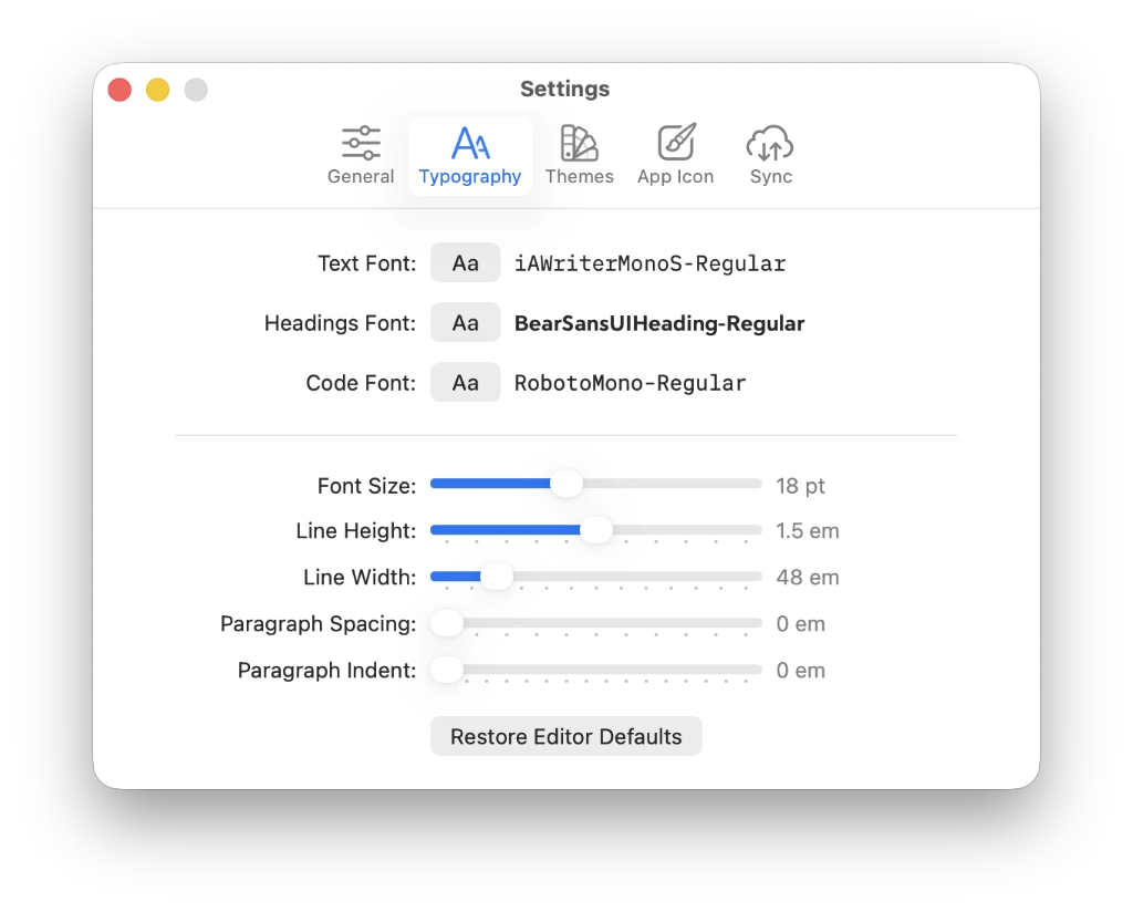 Bear’s preferences show the way to go for today’s markdown editors