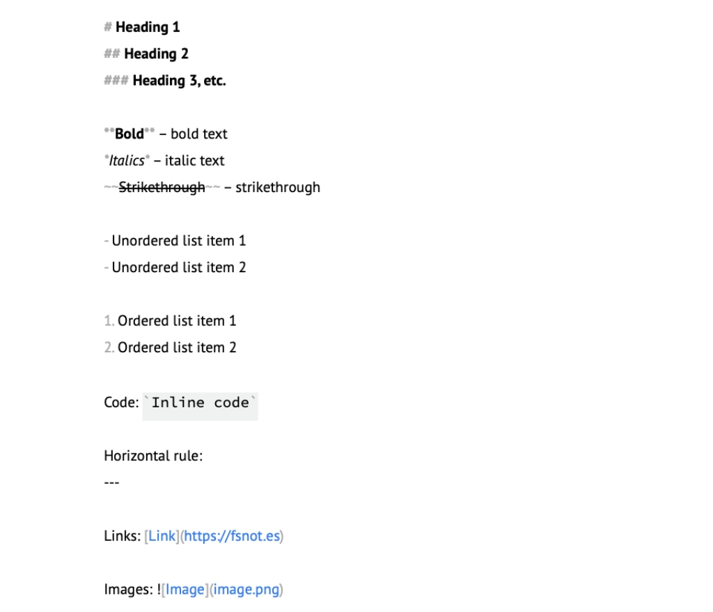 FSNotes displays the markdown syntax by greying it out rather than hiding it