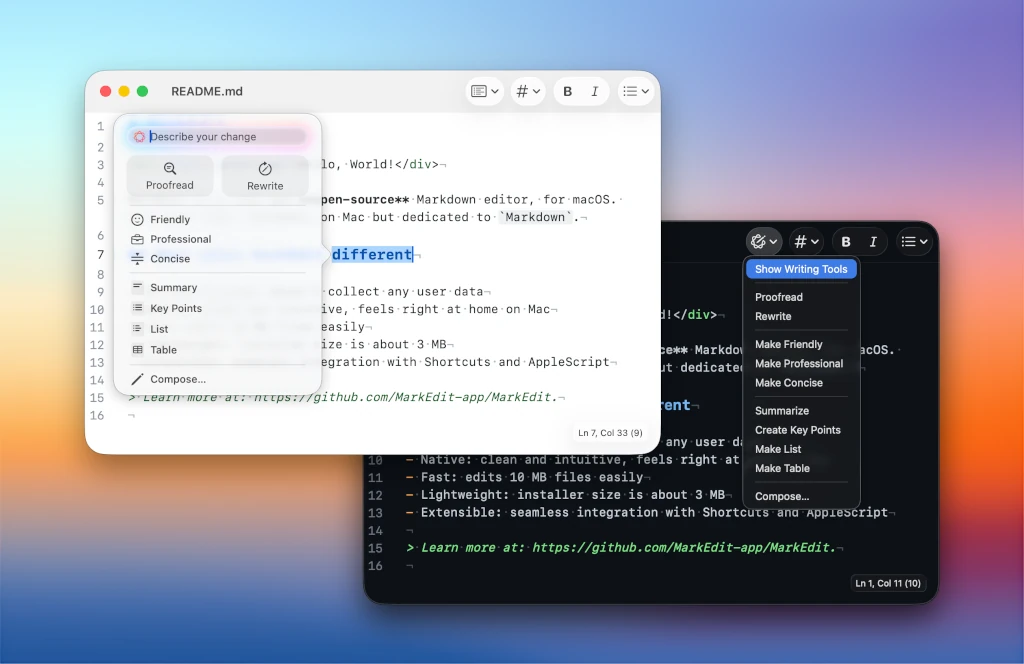 MarkEdit 1.27.0 adds icon variants for dark and light mode