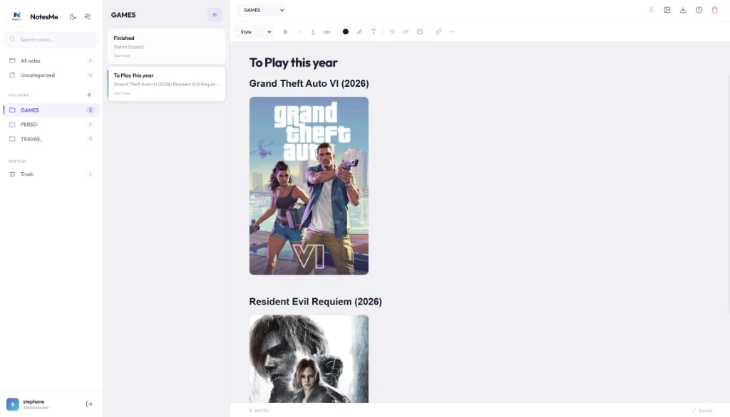 NotesMe: get up and running by issuing three simple commands, assuming you already have Docker installed on your system