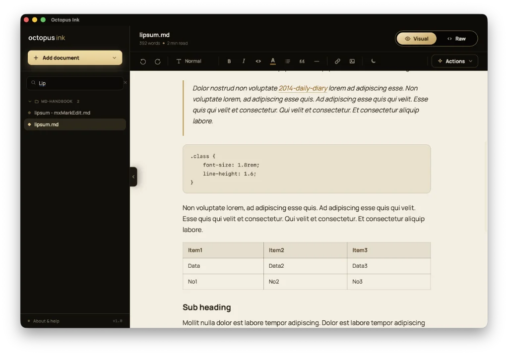 Octopus Ink is a free and open source markdown editor