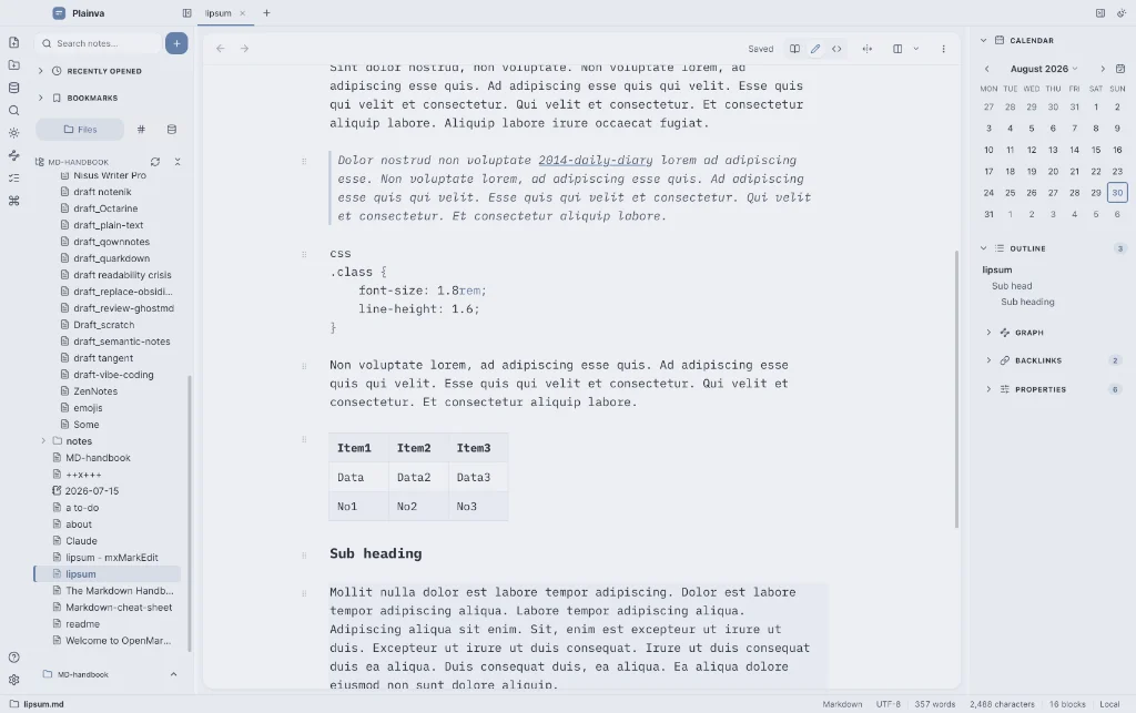 Plainva is a free and open source markdown editor, but it also brings your tasks, calendar and email under one umbrella