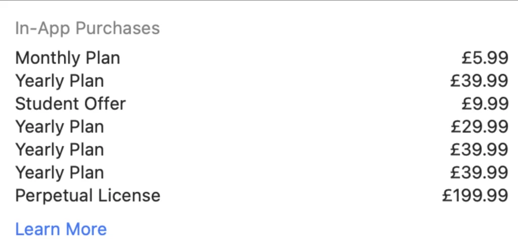 Ulysses’ price, as shown on the App Store
